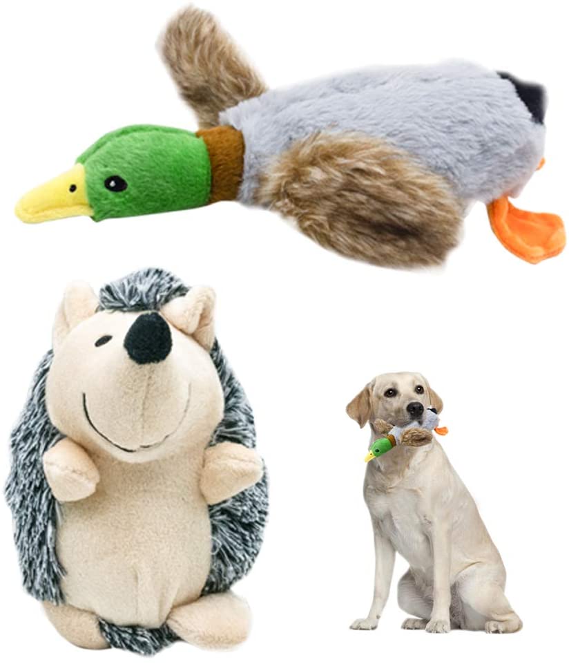  Nollary Perro de Peluche Squeaky Juguetes de Peluche Pato y Erizo Durable Pet Toys con Sonidos BB Integrados para el aburrimiento Entretenimiento 