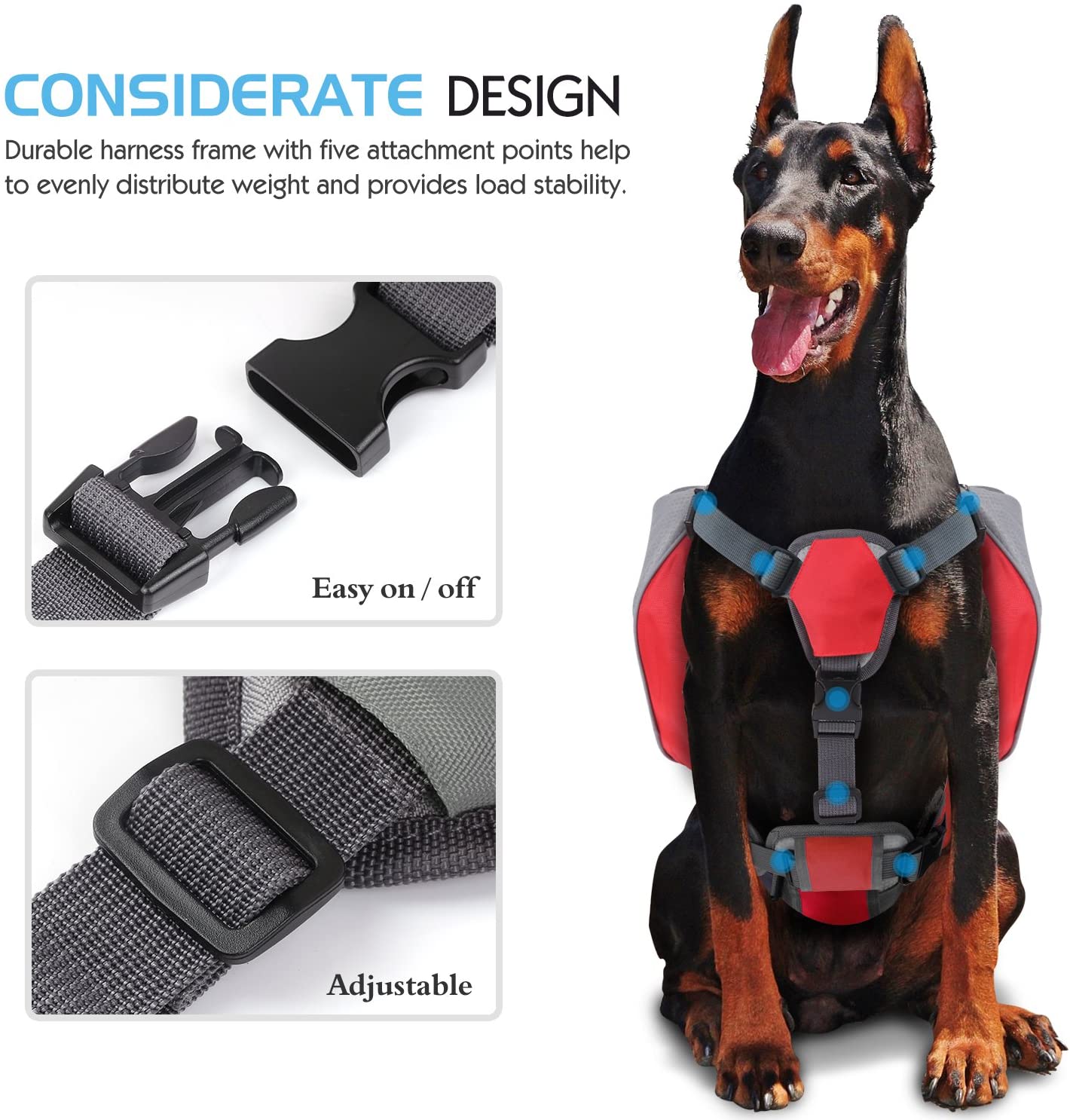  Pawaboo Mochila del Perro - Adjustable Bolsa de Sillín Portador para Mascota Pet Saddle Bag para Viajar/Senderismo/Camping, Talla Mediana, Rojo & Gris 