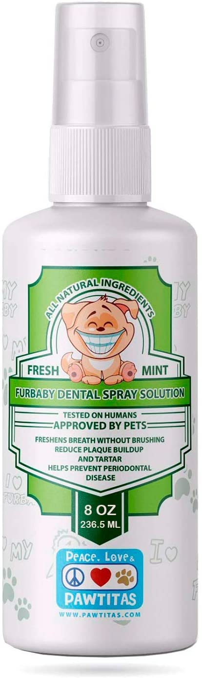  Pawtitas Spray Dental para Perros Sabor Menta es un Aditivo para el Agua para Dar Aliento Fresco a su Perro, Ayuda a prevenir el sarro, la Placa, Las Enfermedades de Las encías y el Mal Aliento - 2oz 