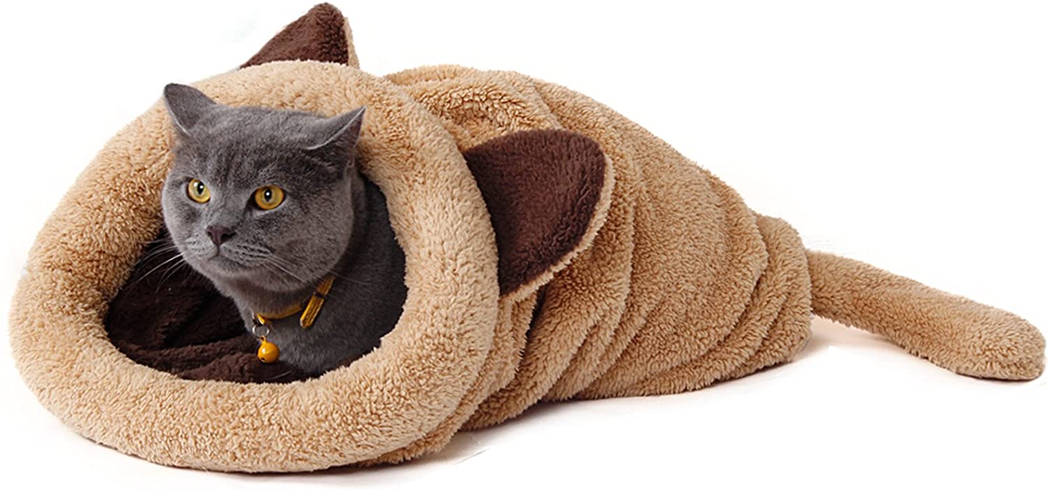  PAWZ Road Gato Bolsa de Dormir Lana Suave Lavable Caliente Camas para Gatos Saco Snuggle Manta Estera para Gatito Perrito Amarillo 