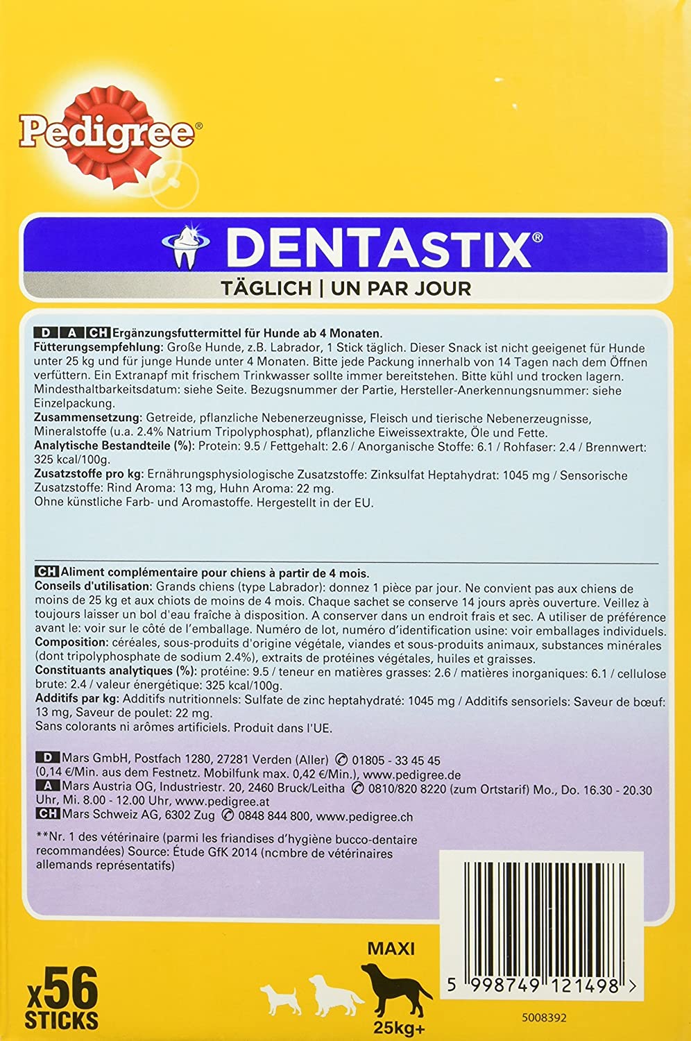  Pedigree Dentastix Dentastix de uso diario para higiene oral para perros grandes 1 x 56 piezas 