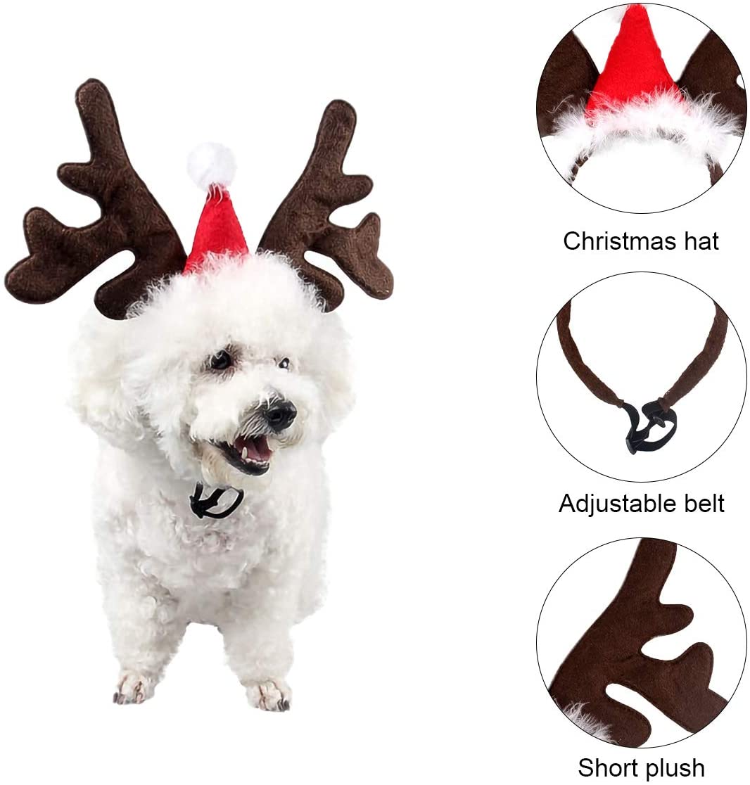  PEDOMUS Perro Gato Disfraz Navidad Mascota Reno Cornamenta Diadema Ciervo Sombrero Fiesta Disfraz para Perro Cachorro Gatito 