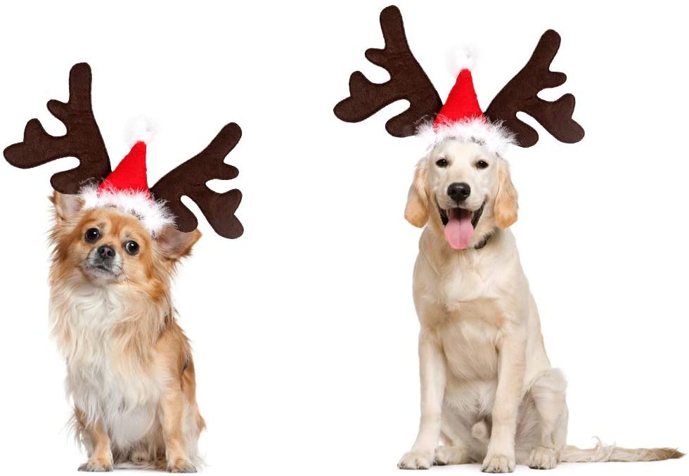  PEDOMUS Perro Gato Disfraz Navidad Mascota Reno Cornamenta Diadema Ciervo Sombrero Fiesta Disfraz para Perro Cachorro Gatito 