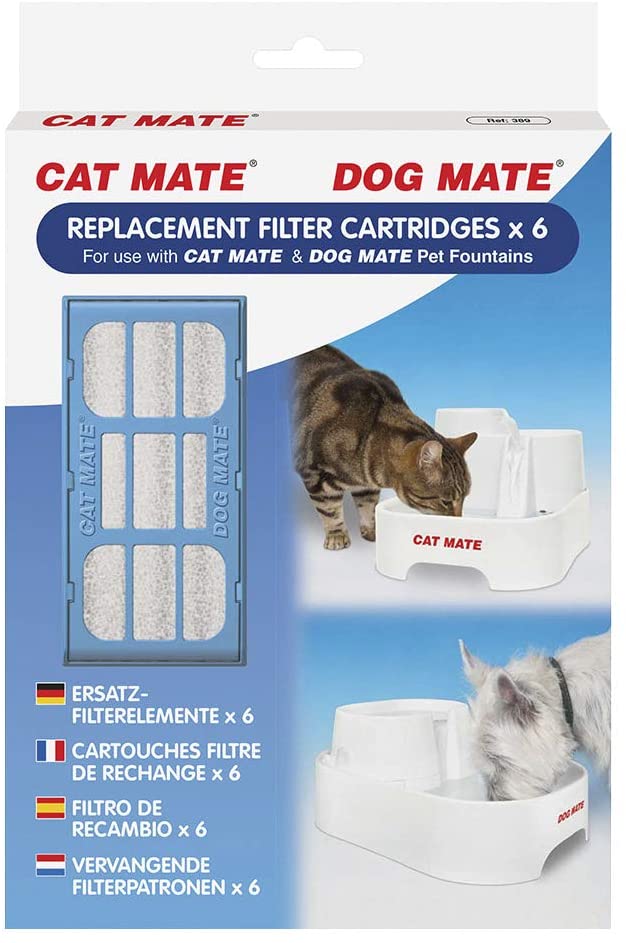  Pet Mate Genuine Replacement Filter Cartridges for Use with Cat and Dog Mate Pet Fountains, Pack of 6 