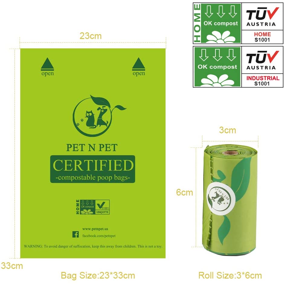  PET N PET - Bolsas de basura biodegradables para perros y gatos, con la más alta tasa EN 13432 