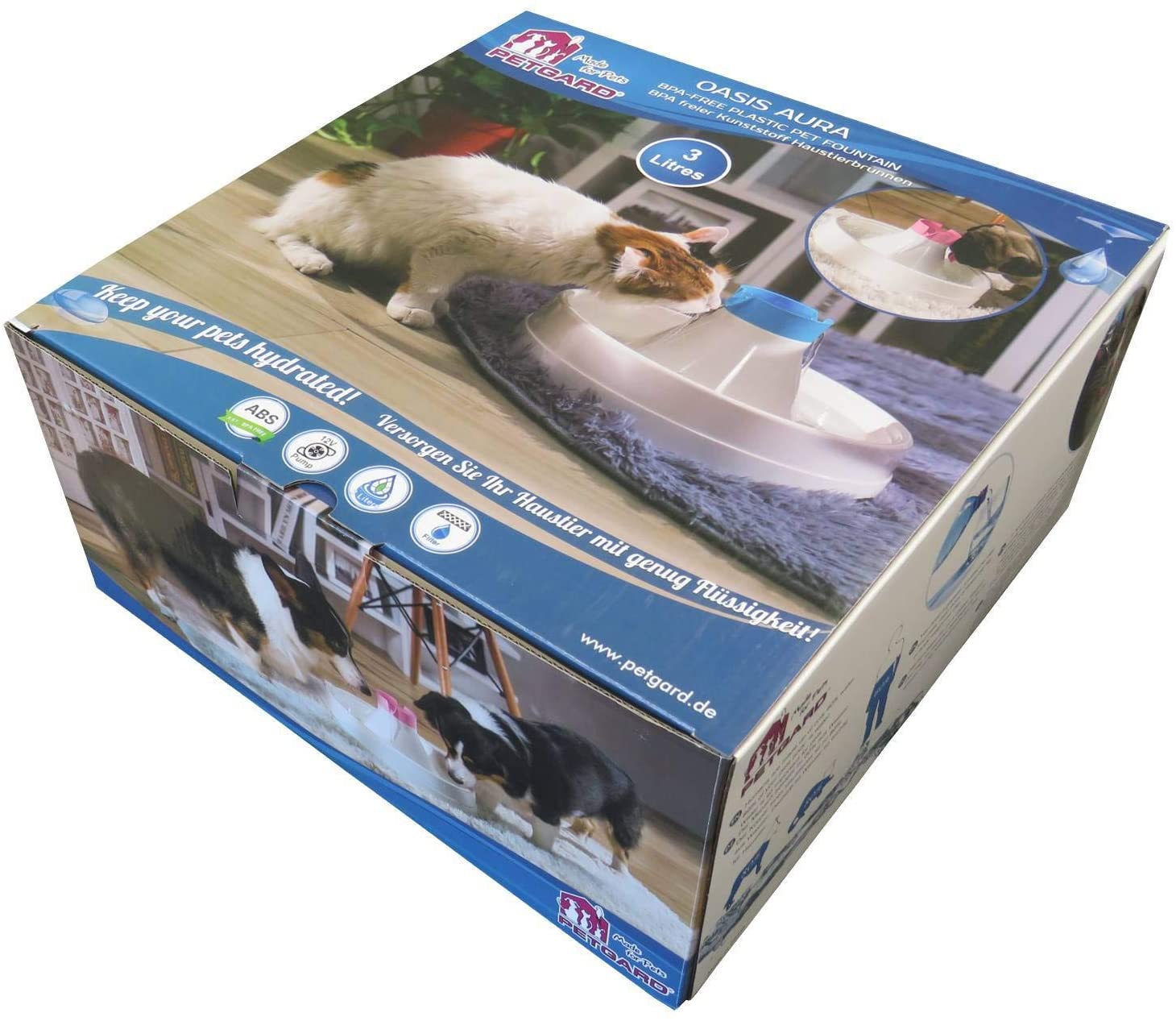  PETGARD Oasis Aura - Pack de Ahorro para Gatos y Perros, Color Blanco y Azul, Incluye Filtro de Repuesto 