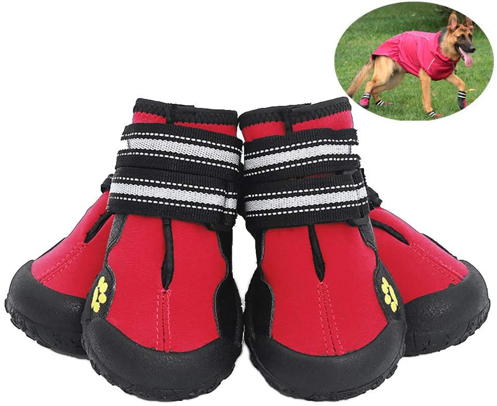  Petilleur Zapatos para Perros Antideslizantes Botas para Perros Mediano y Grandes (5#, Rojo) 