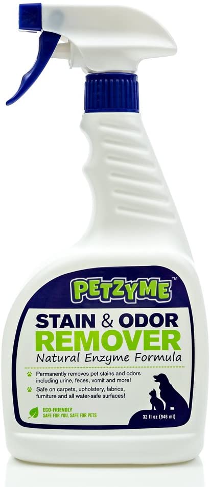  Petzyme Pet Stain Remover & Odor Eliminator, Enzyme Cleaner for Dogs, Cats Urine, Feces and More, 32 Fl Oz Spray by Petzyme 