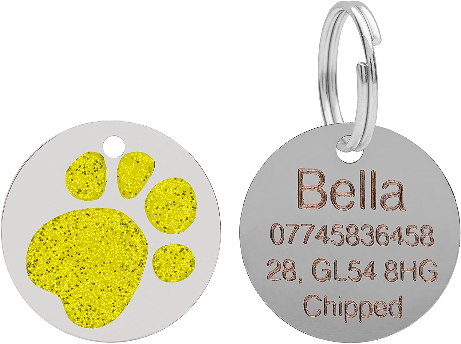 Placa para mascotas, con diseño de huella de pata, brillante, para gatos y perros, 25 mm 