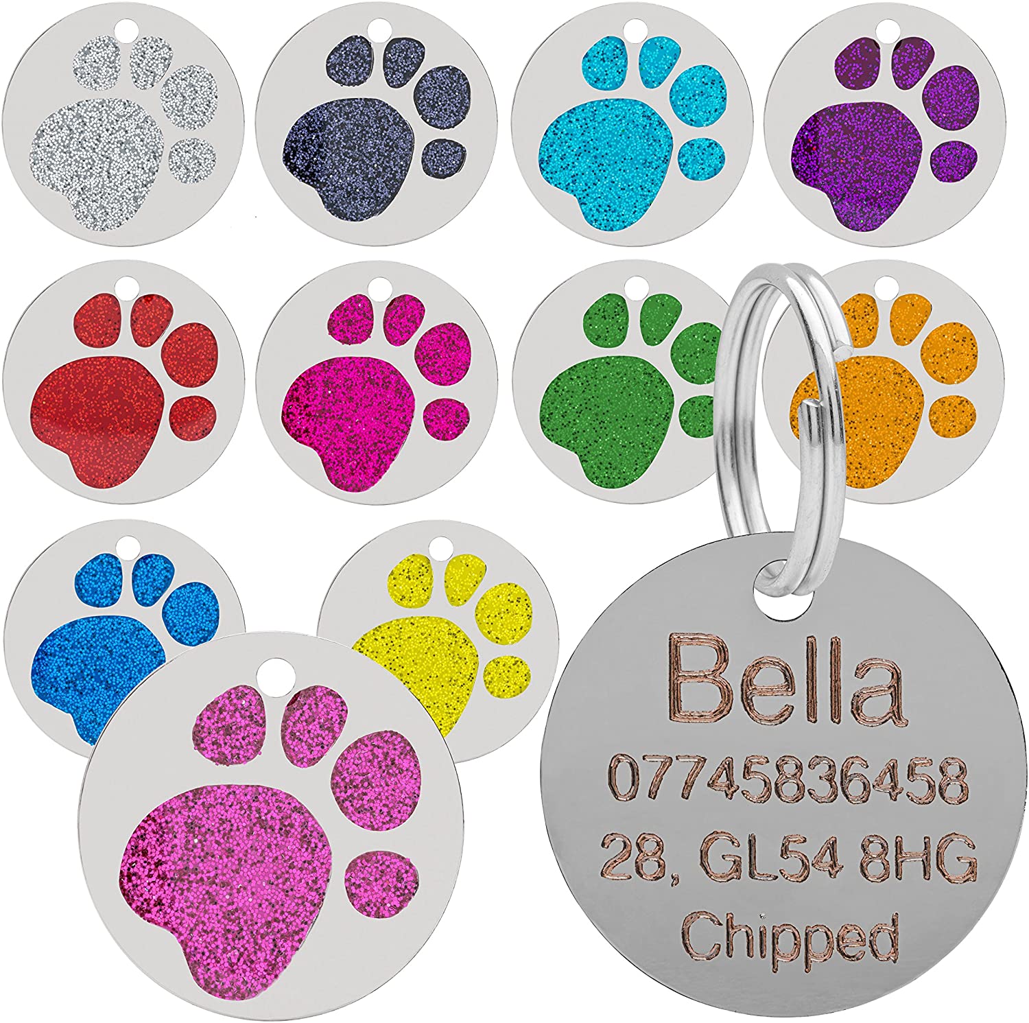  Placa para mascotas, con diseño de huella de pata, brillante, para gatos y perros, 25 mm 