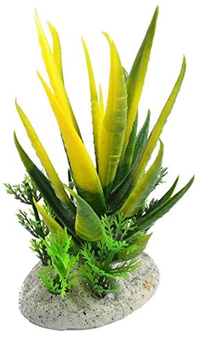  planten Plastic Acuario Decor Aloe, Groen/geel 