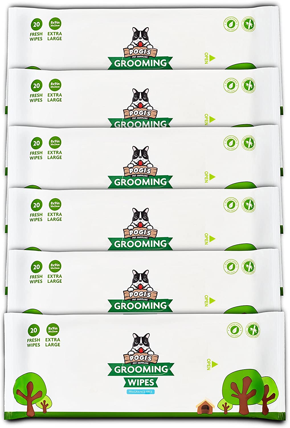  Pogi's Grooming Wipes Paquete de Viaje - 120 toallitas desodorantes para Perros - No perfumadas, Naturales, Extra Grandes, Biodegradable 