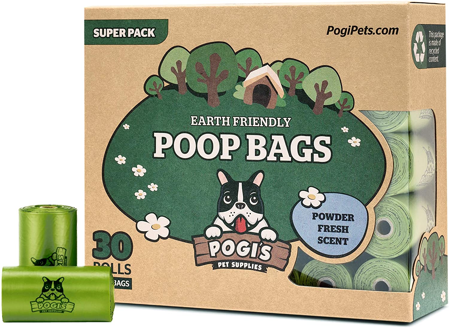  Pogi's Poop Bags - Bolsas para excremento de Perro - 30 Rollos (450 Bolsas) - Grandes, Biodegradables, Perfumadas, Herméticas 