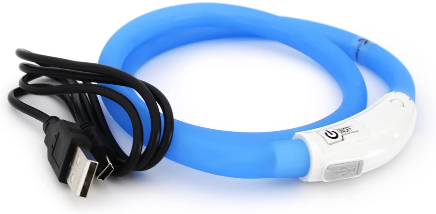  PRECORN LED USB Silicona Collar de Perro Luminoso Azul Collar Seguridad Cuello Tubo Recargable 