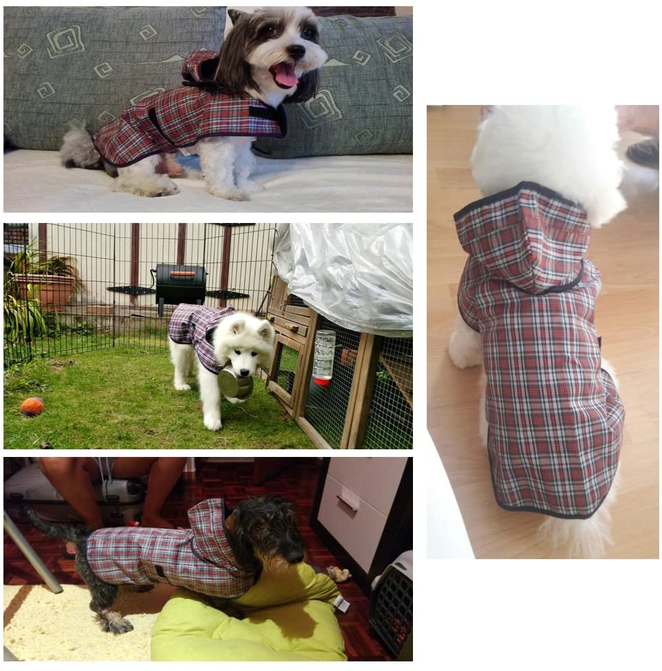  Prima - Chubasquero para mascotas con capucha y agujero para arnés con adhesivo mágico para perros pequeños y medianos, 6 tamaños 