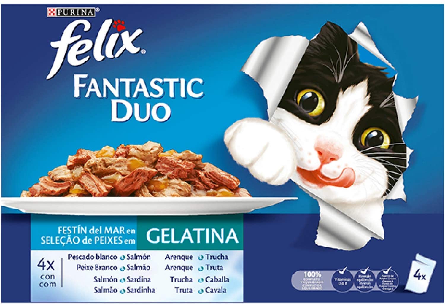  PURINA Felix Fantastic Duo Delice - Comida para Gatos en Sobres, Variedad de Pescados, 10 x (4 x 100 g) 