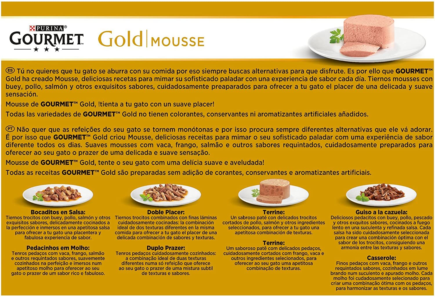  Purina Gourmet Gold Mousse comida para gatos Surtido sabores 8 x [12 x 85 g] 