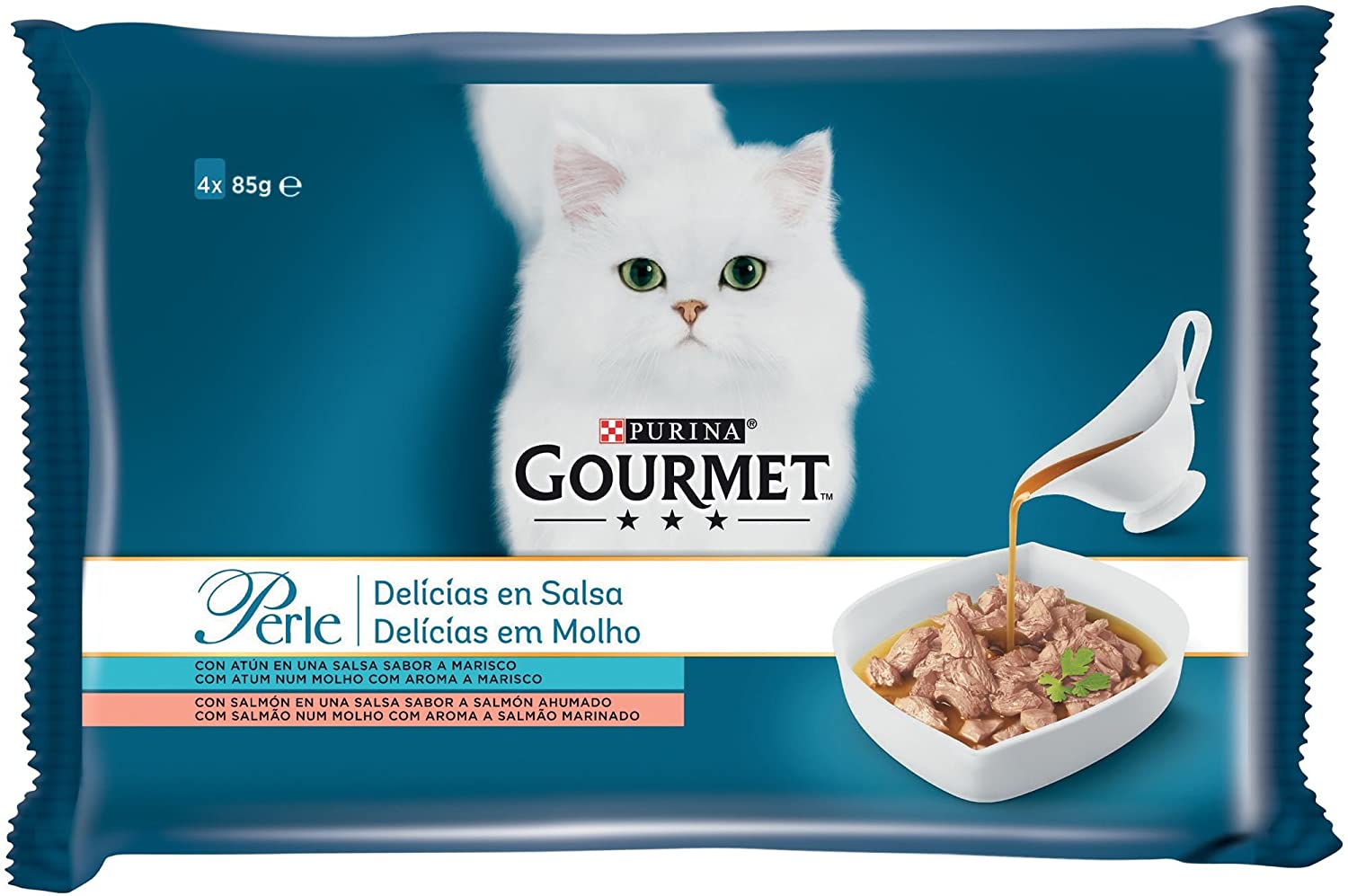  Purina Gourmet Perle Delicias en Salsa comida para gato con Salmon y Atun 12 x [4 x 85 g] 