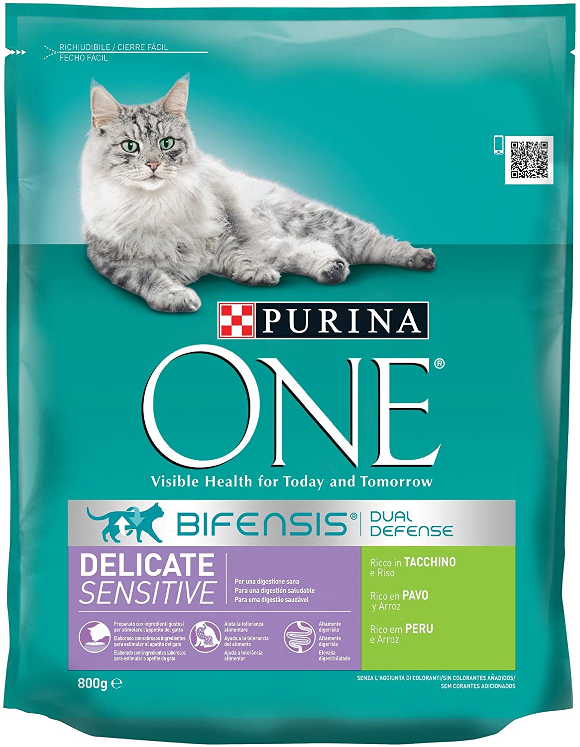  PURINA ONE Bifensis Pienso para Gatos con la Digestión Sensible Salmón y Cereales 8 x 800 g 
