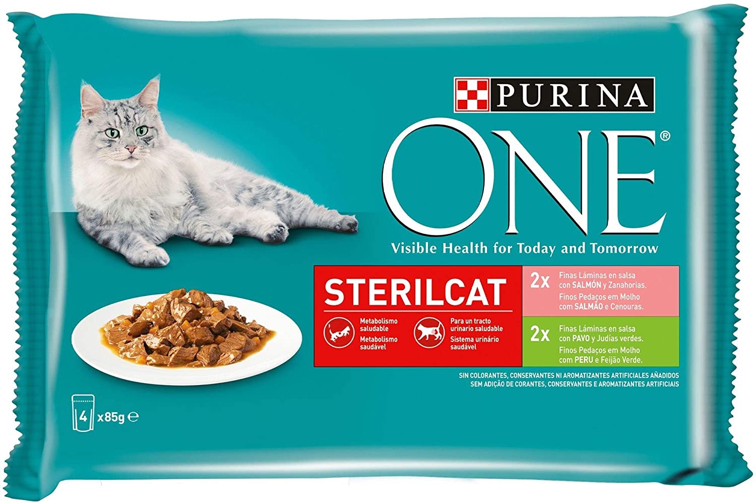  Purina ONE comida húmeda para gato esterilizados filetes en salsa con variedad de salmón y pavo 12 x [4 x 85 g] 