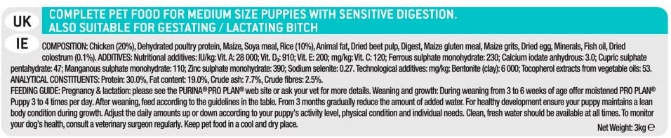  Purina ProPlan Medium Puppy Digest pienos para perro cachorro Pollo 3 Kg 