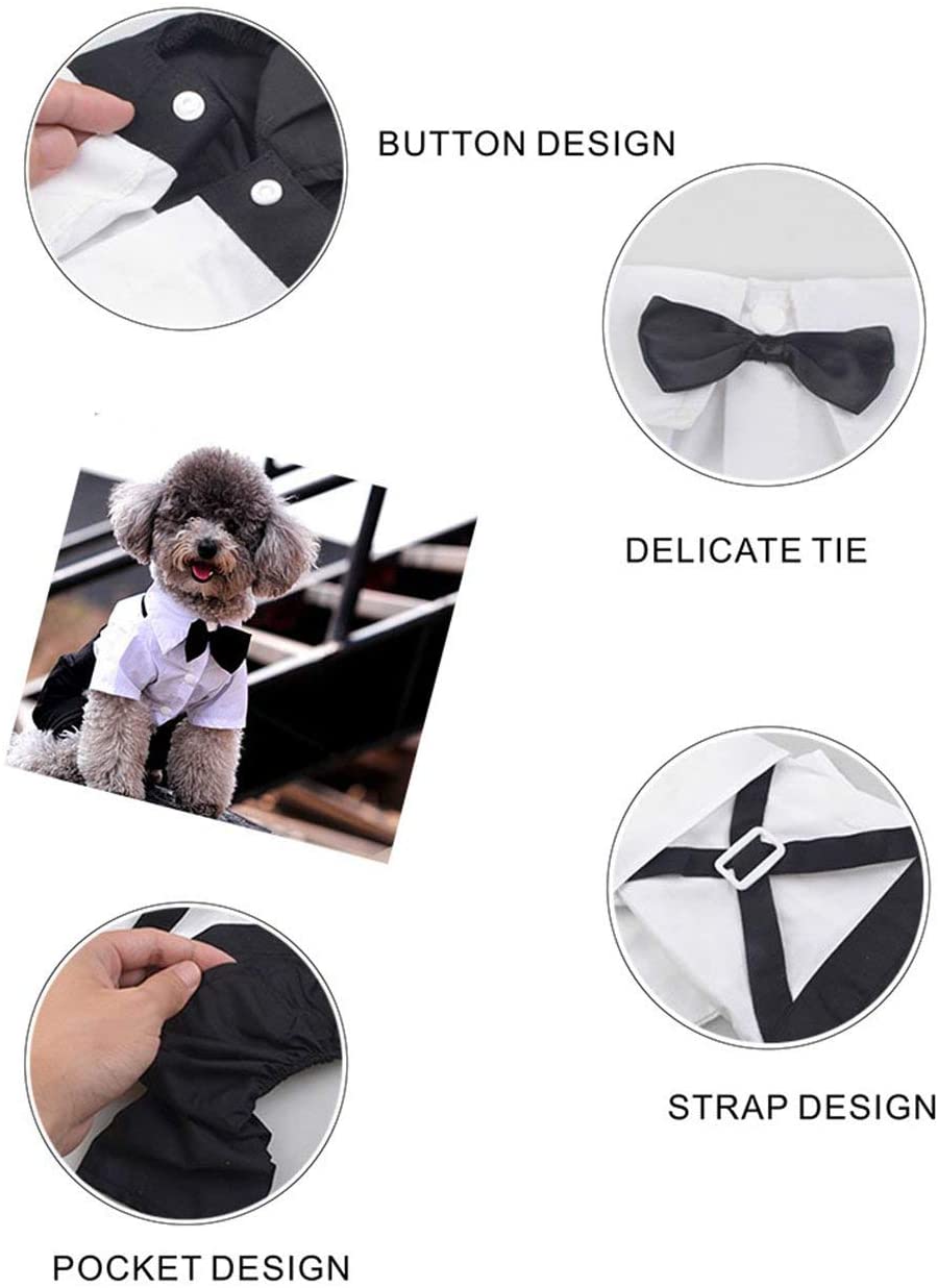  QiCheng & LYS Ropa para Perros Traje Elegante con Estilo de Corbata de moño, Camisa de Esmoquin Formal con Traje de Corbata Negra (XL) 
