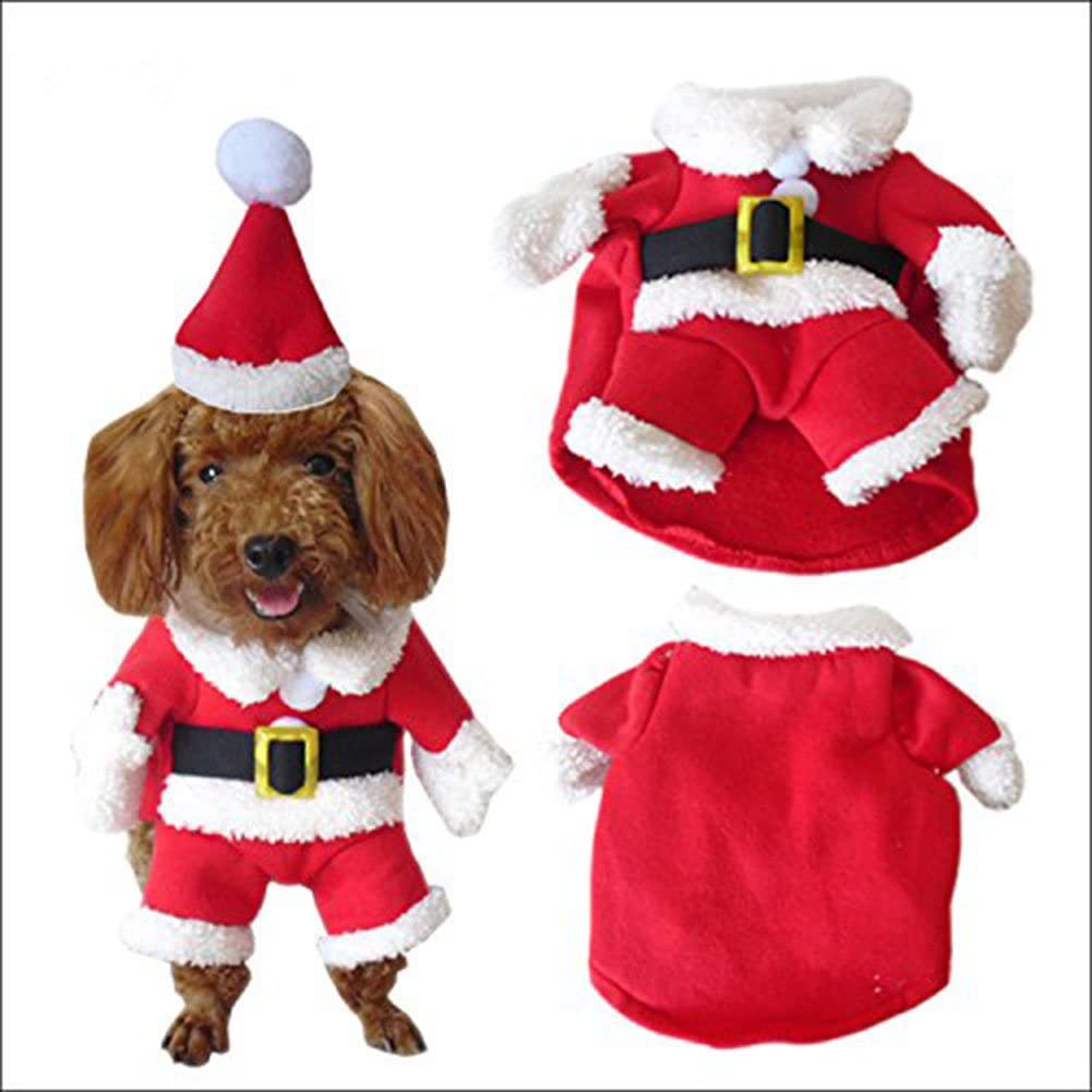  Rokoo Disfraz de Mascota de Navidad Traje de Perro con Gorro de Santa Claus Escudo de Capucha para Perros pequeños Gatos Divertido Perrito de Fiesta de Navidad Ropa 