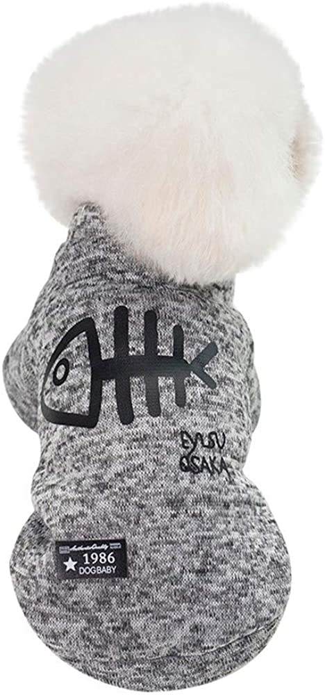  Ropa para Mascotas,Dragon868 Divertido Hueso de Pescado Impresa Mascota Perro Gato Invierno Caliente suéter Camisas 