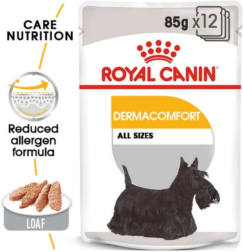  ROYAL CANIN Alimento húmedo DERMACOMFORT Paté para Perros con Pieles Sensibles, Caja Completa 12 x Sobres 85g 