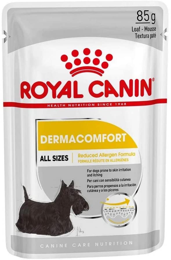  ROYAL CANIN Alimento húmedo DERMACOMFORT Paté para Perros con Pieles Sensibles, Caja Completa 12 x Sobres 85g 