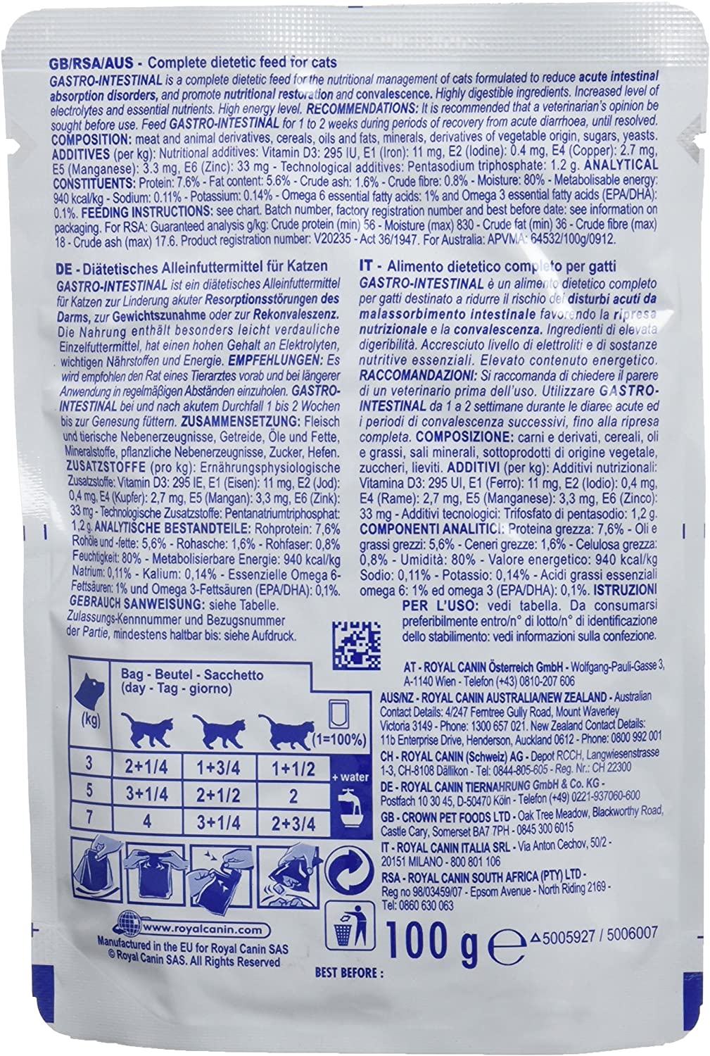  ROYAL CANIN Gastro Intestinal Fresh Bags para Gatos - para Trastornos Gastrointestinales 12x100g 