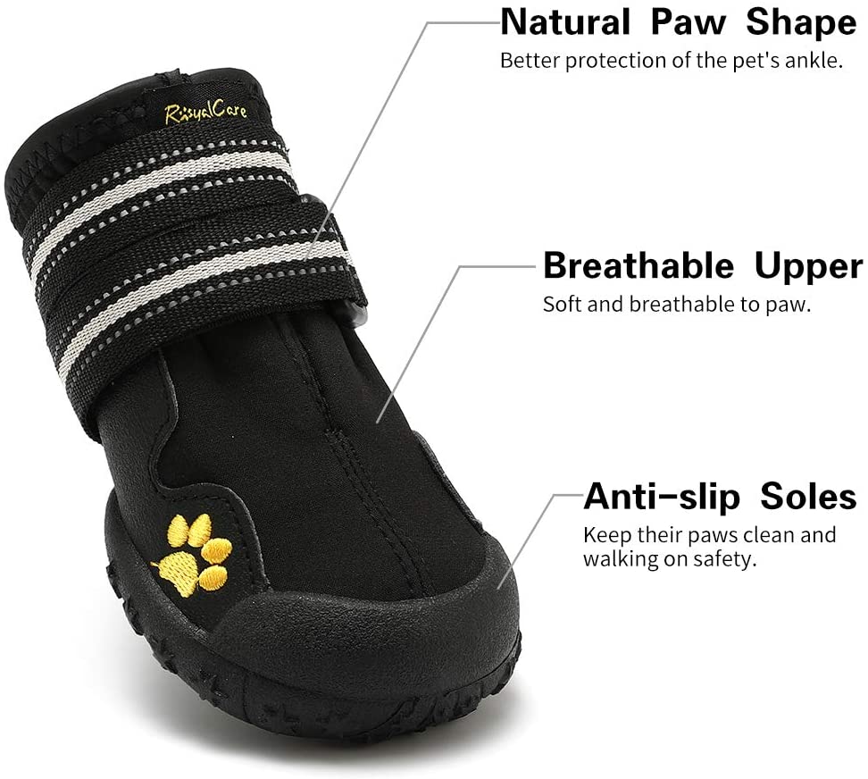  RoyalCare Botas Protectoras para Perros, Set de 4 Zapatos Impermeables para Perros para Perros Medianos y Grandes - Negro(7#) 
