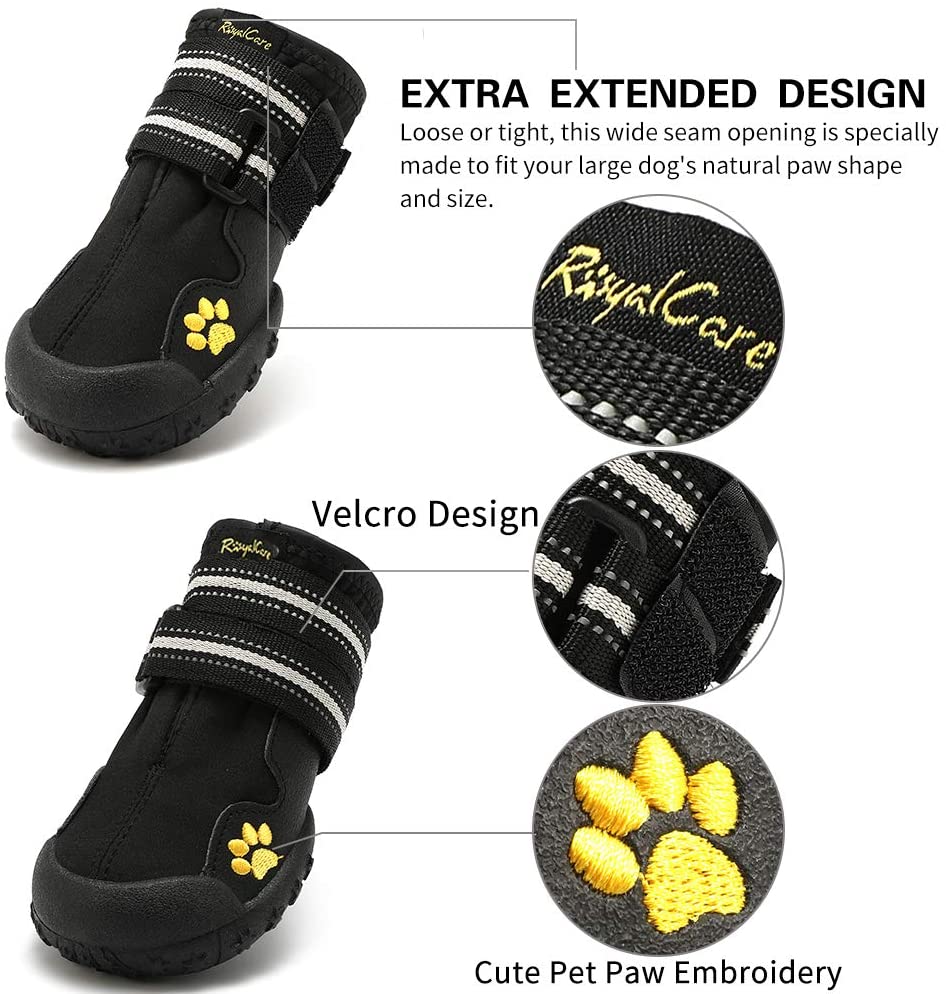  RoyalCare Botas Protectoras para Perros, Set de 4 Zapatos Impermeables para Perros para Perros Medianos y Grandes - Negro(7#) 