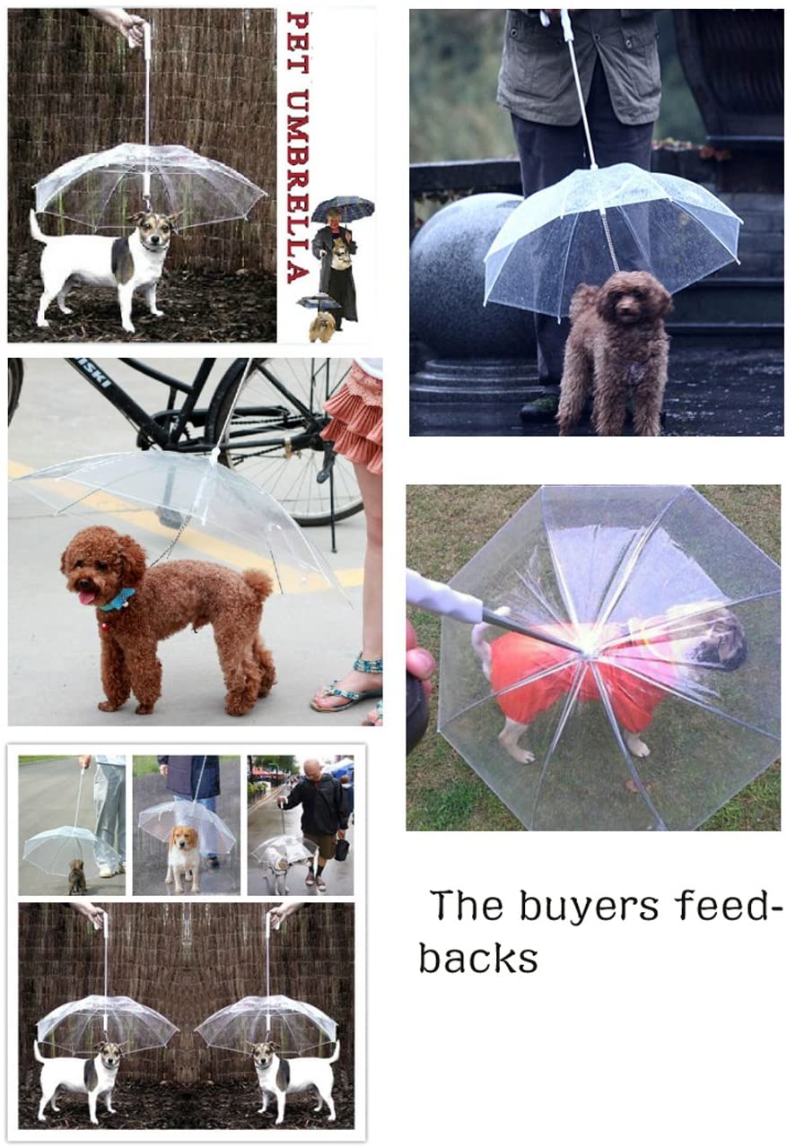  S-Lifeeling - Paraguas plegable para perros con correa, para nieve y lluvia, transparente, se adapta a la espalda de la mascota de hasta 50,8 cm 