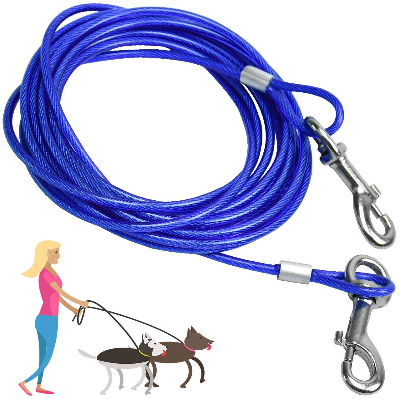  SANTOO 5M Cable para Atar Perros, Cuerda de Seguridad Cabezas Dobles para Mascotas hasta 45 kg 