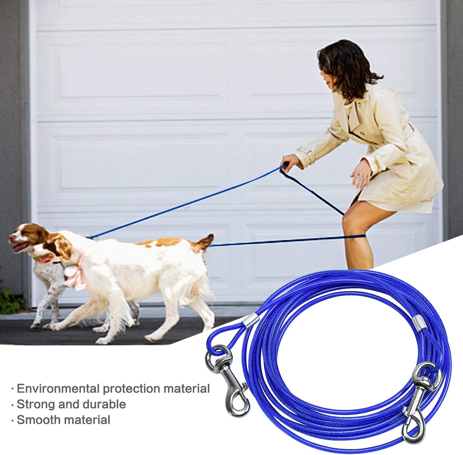  SANTOO 5M Cable para Atar Perros, Cuerda de Seguridad Cabezas Dobles para Mascotas hasta 45 kg 