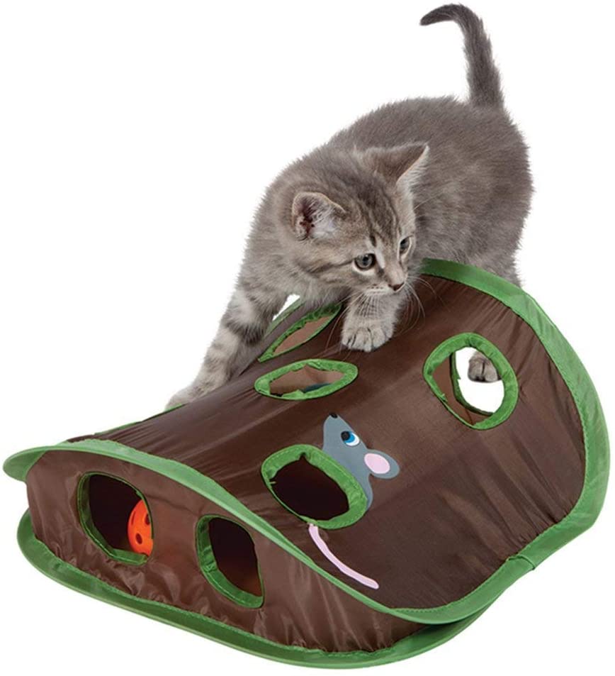  SAXTEL - Juguete para Gato, ratón, Juguete para esconder y Buscar, Juguete de Inteligencia emergente, Rompecabezas Plegable, 9 Agujeros, ratón de Caza con Bola de Campana, para Gato, Gatito 