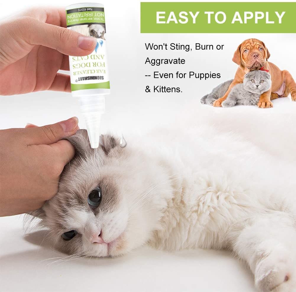  SEGMINISMART Limpiador de Oidos para Perros, Limpiador de Oídos para Perros y Gatos, Limpia, desodoriza, Elimina los olores, 60 ml 