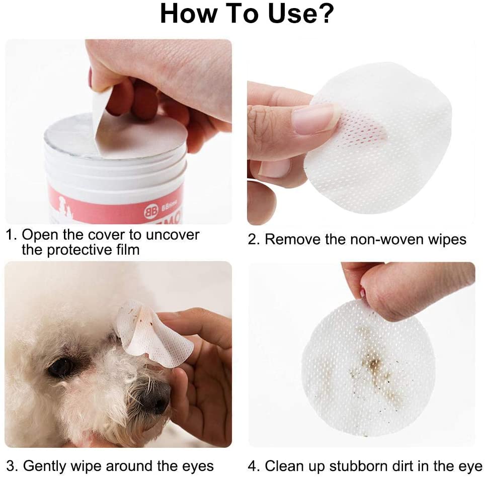  SEGMINISMART Toallitas Limpiadoras para los Ojos de Perros y Gatos 100 toallitas de algodón húmedo por Las lágrimas de los Ojos de Las Mascotas Mucus Saliva 