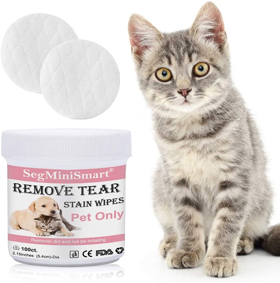  SEGMINISMART Toallitas Limpiadoras para los Ojos de Perros y Gatos 100 toallitas de algodón húmedo por Las lágrimas de los Ojos de Las Mascotas Mucus Saliva 