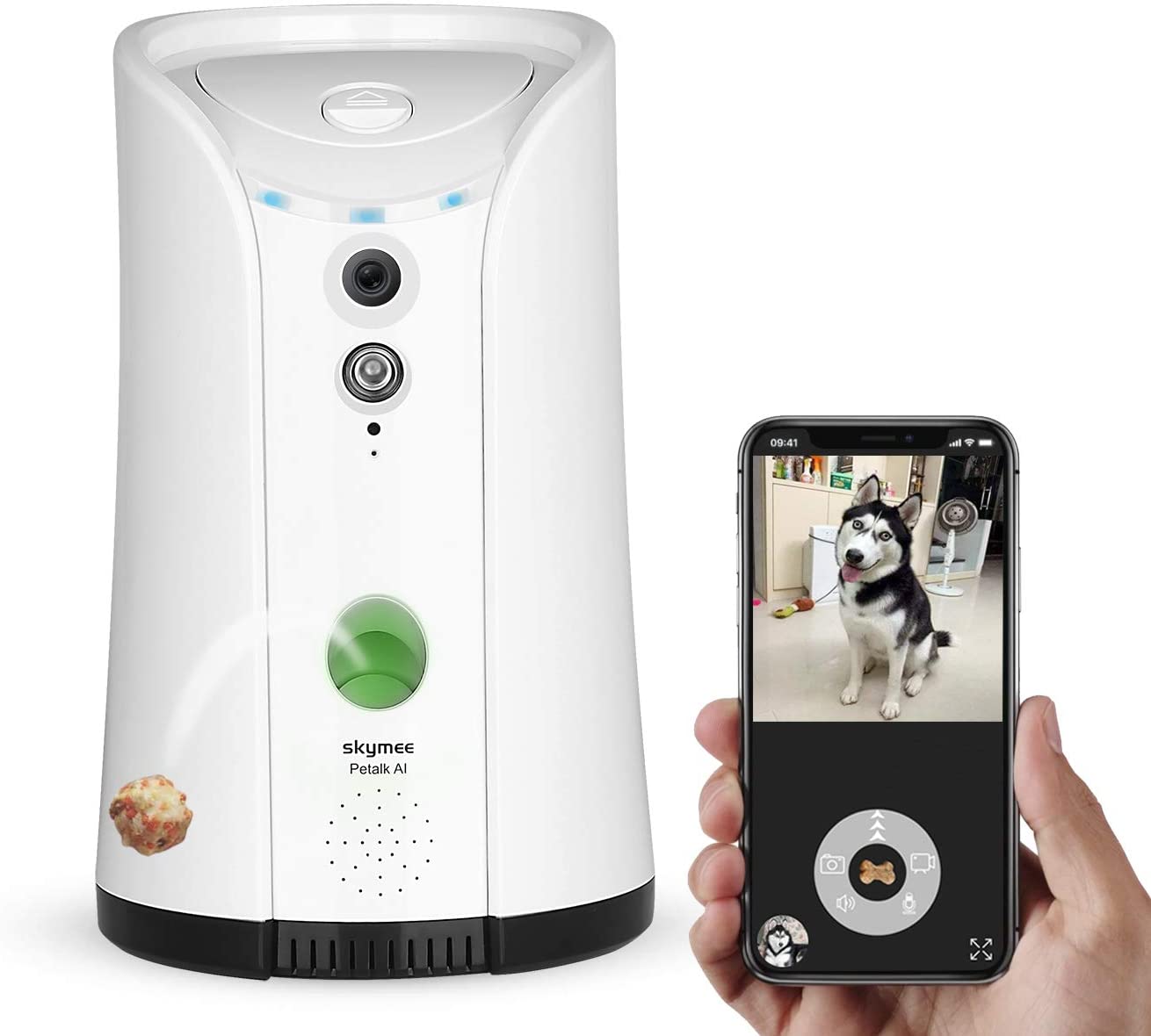  SKYMEE Petalk AI Cámara para Perros,Lanzamiento de golosinas Cámara remota para Mascotas WiFi con audio bidireccional y visión nocturna 