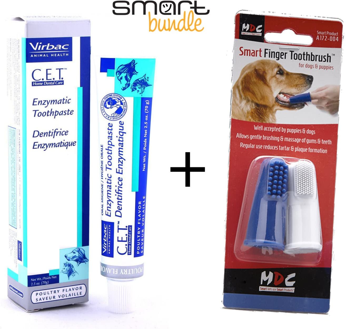  Smart Bundles Pasta de dientes enzimática con cepillo de dientes inteligente para perros (sabor a pollo 70 g) Paquete de 2 