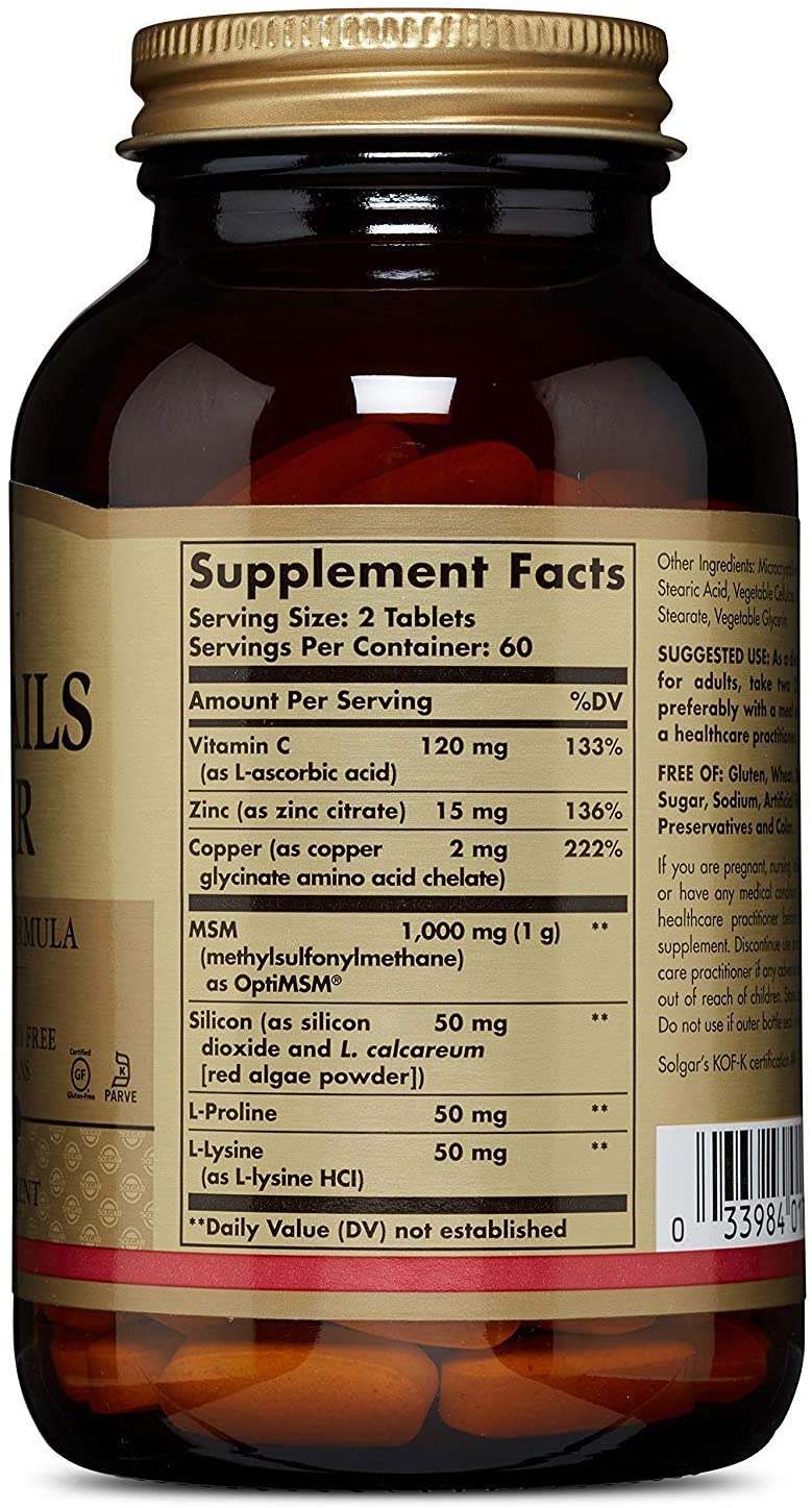  Solgar Comprimidos para Pelo, Piel y Uñas, Vitamina C para la formación de colágeno, Apto para Veganos, 120 Tabletas 