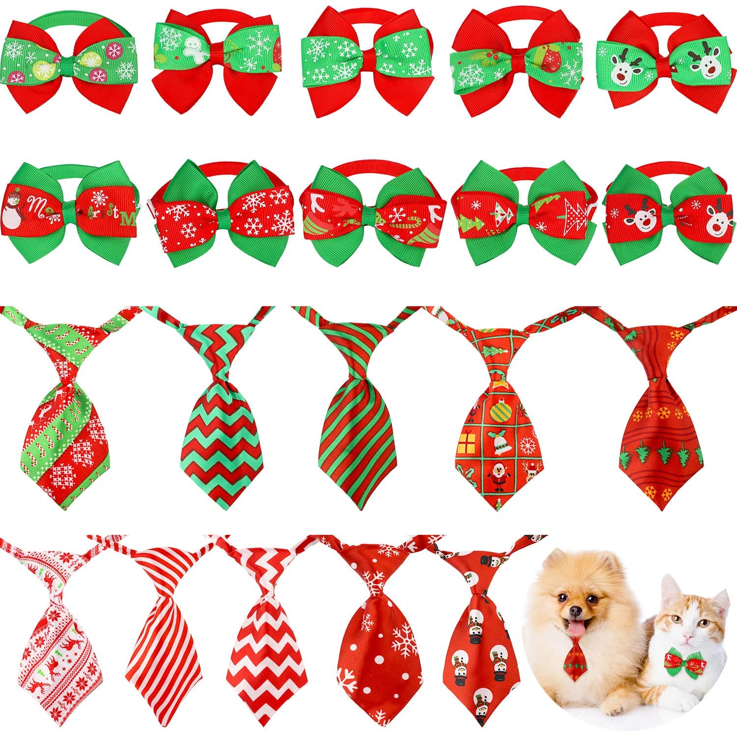  Syhood 20 Piezas de Corbatas para Perros de Navidad Pajaritas Ajustable de Navidad para Mascotas Pequeñas Corbatas Accesorios de Aseo de Perros para Fiesta de Navidad 