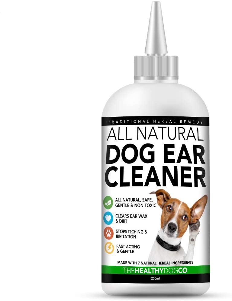  The Healthy Dog Co Limpiador Completamente Natural de Oídos para Perros | 250ml | Ponga Fin al Sufrimiento de Sus Perros en 2-3 Días | Elimina Los Olores, la Picazón y Las Secreciones 