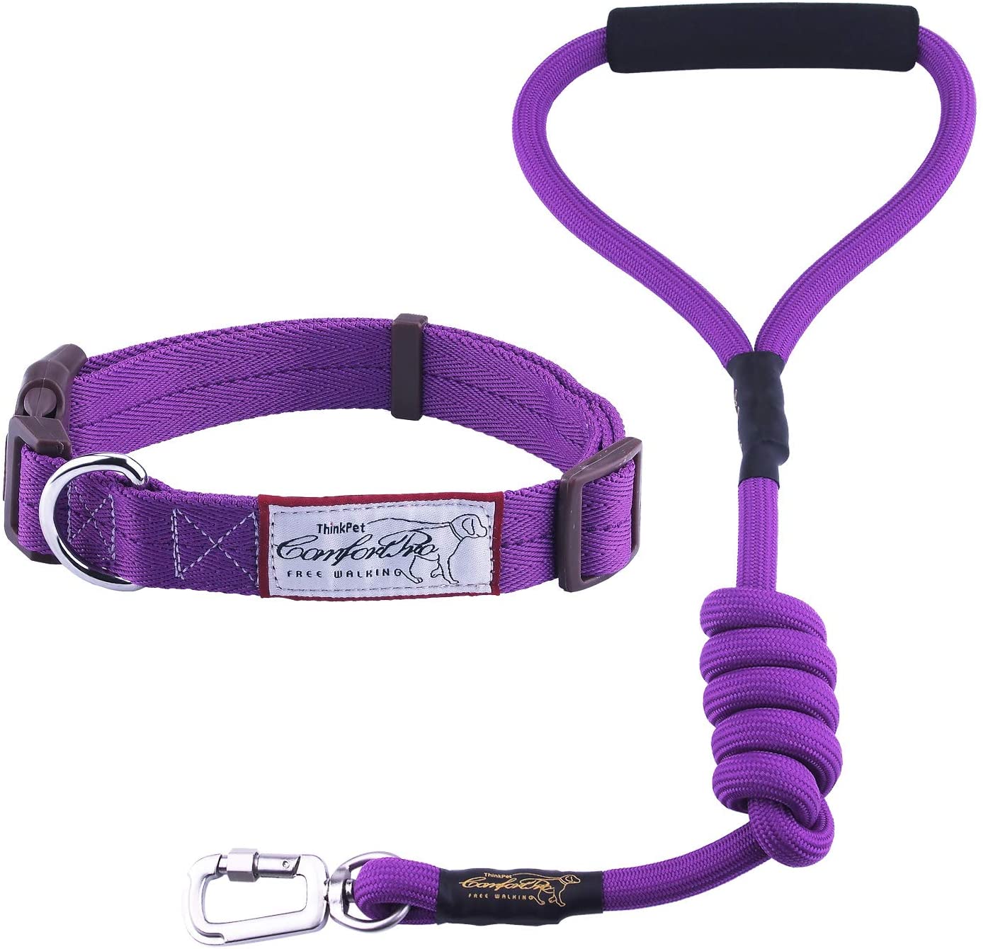  ThinkPet ComfortPro Kit de Correa y Collar Perro Conjunto Correa de Cuerda Resistente y Collar Ajustable para Perros Mediano Grande para Paseo 