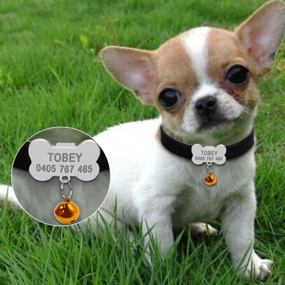  TUDUDU Collares De Perro Personalizados Custom Chihuahua Cachorro Gato Collar Hueso ID Etiquetas Grabadas para Perros Pequeños Gratis Campana De Regalo 