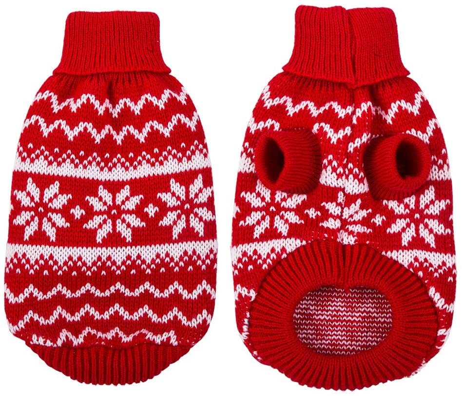  Tuopuda Navidad Mascotas suéter Invierno Perro Nieve Lana del Perrito Traje Caliente Ropa de Abrigo (S, Rojo) 