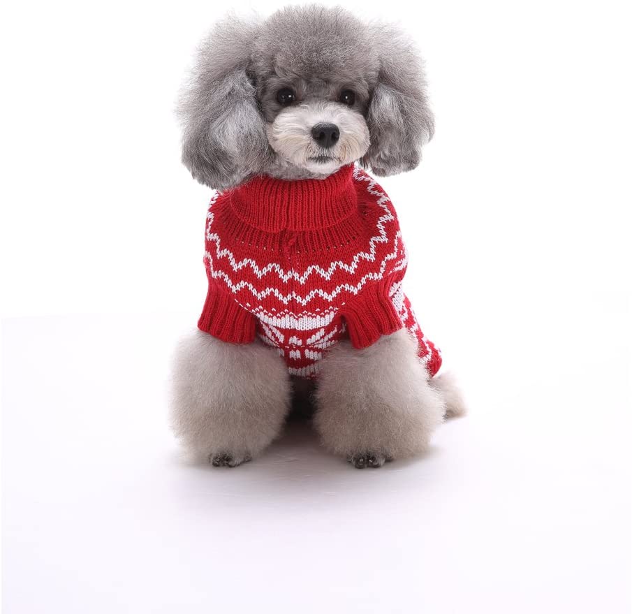  Tuopuda Navidad Mascotas suéter Invierno Perro Nieve Lana del Perrito Traje Caliente Ropa de Abrigo (S, Rojo) 