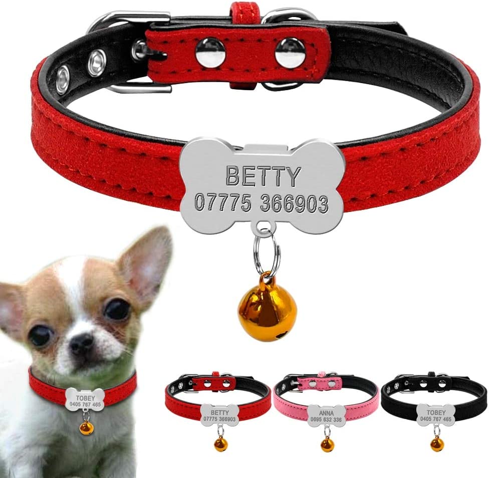  UD-strap Collares De Perro Personalizados Custom Chihuahua Cachorro Gato Collar Hueso ID Etiquetas Grabadas para Perros Pequeños Y Medianos Gratis Bell XS S S Negro 